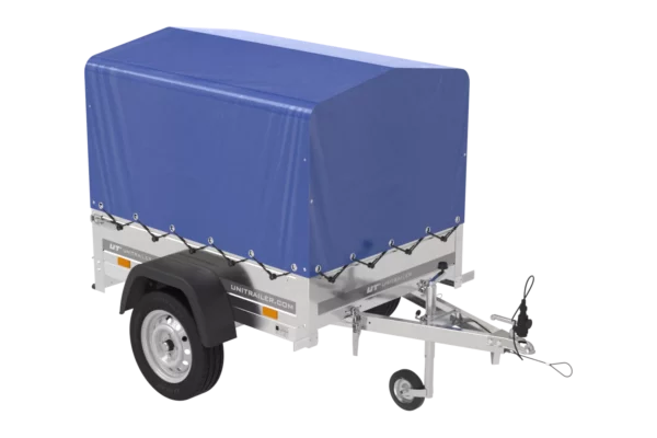 Reboque 150 KIPP 150×106 cm [com lona azul alta, arcos altos e roda de apoio]-Novo