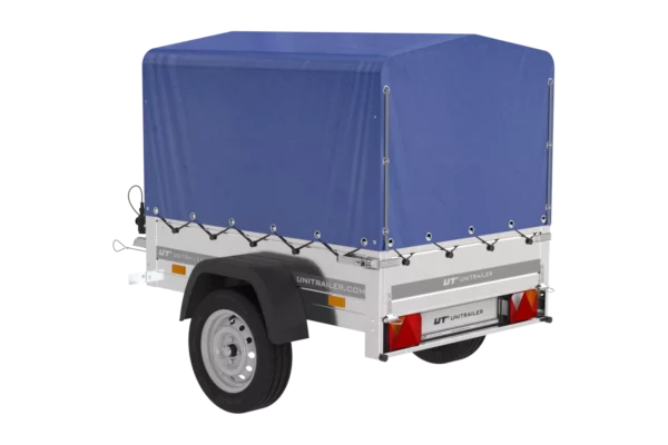 Reboque 150 KIPP 150×106 cm [com lona azul alta, arcos altos e roda de apoio]-Novo