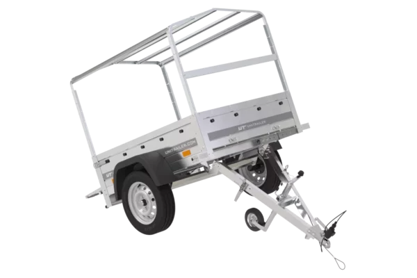 Reboque 150 KIPP 150×106 cm [com lona azul alta, arcos altos e roda de apoio]-Novo