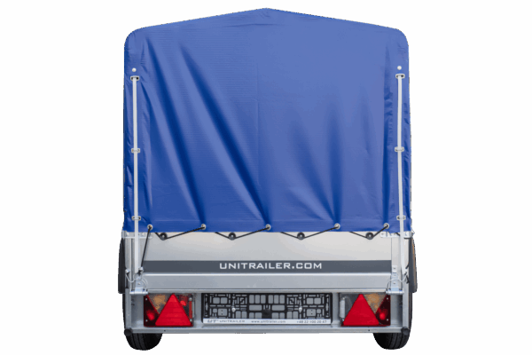 Reboque Garden Trailer 200 KIPP 200×106 cm 750 kg [com arcos altos, lona azul alta e roda de apoio]-Novo