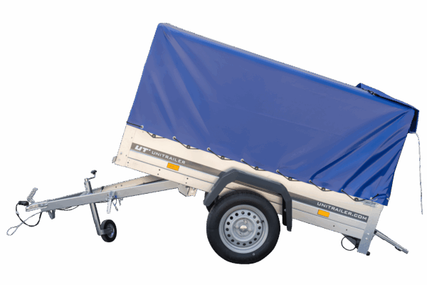 Reboque Garden Trailer 200 KIPP 200×106 cm 750 kg [com arcos altos, lona azul alta e roda de apoio]-Novo