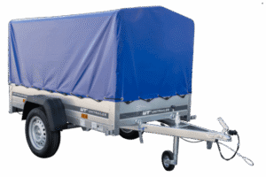 Reboque Garden Trailer 200 KIPP 200×106 cm 750 kg [com arcos altos, lona azul alta e roda de apoio]-Novo