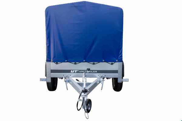 Reboque Garden Trailer 200 KIPP 200×106 cm 750 kg [com arcos altos, lona azul alta e roda de apoio]-Novo