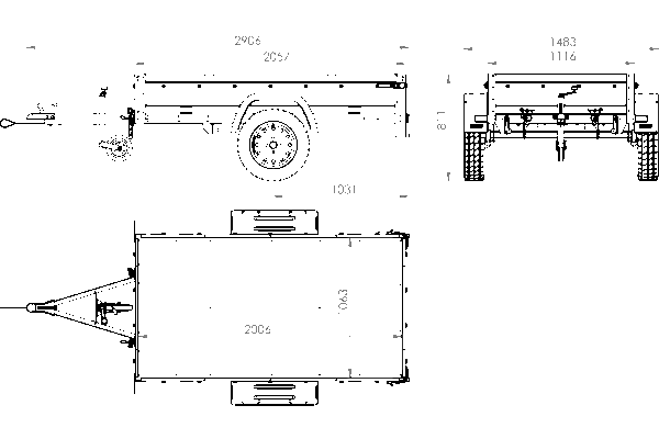 Reboque Garden Trailer 200 KIPP 200×106 cm 750 kg [com arcos altos, lona azul alta e roda de apoio]-Novo