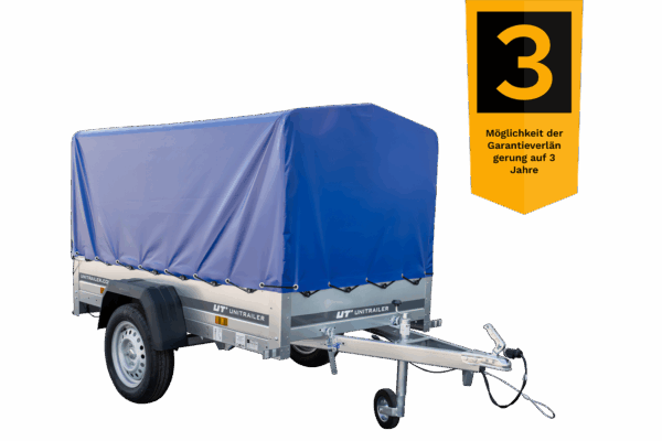 Reboque Garden Trailer 200 KIPP 200×106 cm 750 kg [com arcos altos, lona azul alta e roda de apoio]-Novo