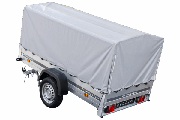 Reboque automóvel 230×125 Garden Trailer 230 KIPP Unitrailer 750 kg com roda de apoio, lona alta e arcos altos-Novo