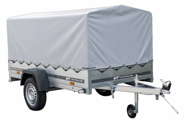 Reboque automóvel 230×125 Garden Trailer 230 KIPP Unitrailer 750 kg com roda de apoio, lona alta e arcos altos-Novo