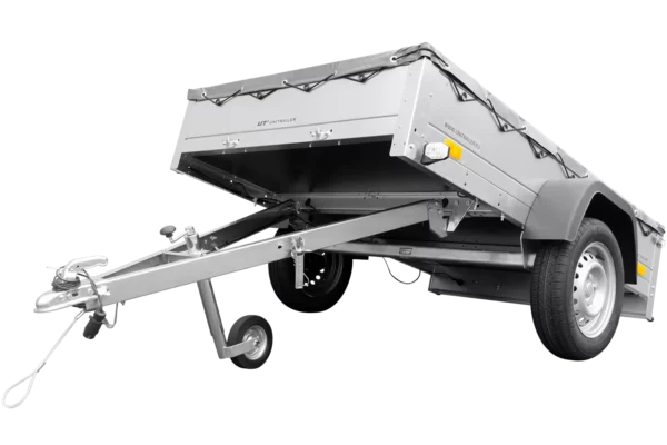 Reboque para automóveis Garden Trailer 201 KIPP 200×125 cm 750 kg [com lona plana, roda de apoio e suporte de lona]-Novo