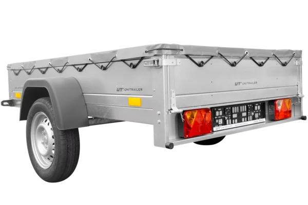 Reboque para automóveis Garden Trailer 201 KIPP 200×125 cm 750 kg [com lona plana, roda de apoio e suporte de lona]-Novo