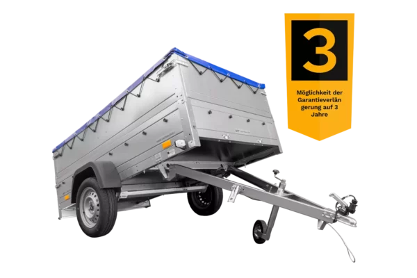 Reboque com timão dobrável Garden Trailer 230 KIPP com taipais adicionais, roda de apoio e lona plana azul-Novo