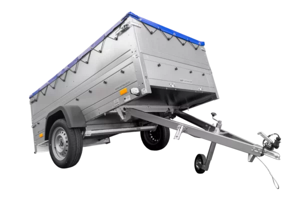 Reboque com timão dobrável Garden Trailer 230 KIPP com taipais adicionais, roda de apoio e lona plana azul-Novo