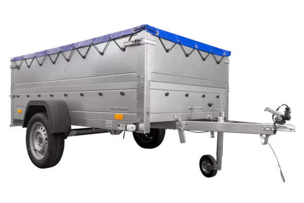 Reboque com timão dobrável Garden Trailer 230 KIPP com taipais adicionais, roda de apoio e lona plana azul-Novo