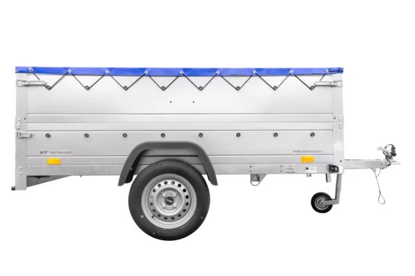 Reboque com timão dobrável Garden Trailer 230 KIPP com taipais adicionais, roda de apoio e lona plana azul-Novo