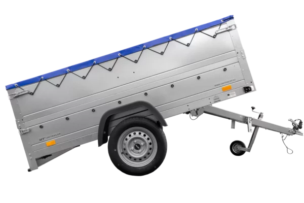 Reboque com timão dobrável Garden Trailer 230 KIPP com taipais adicionais, roda de apoio e lona plana azul-Novo