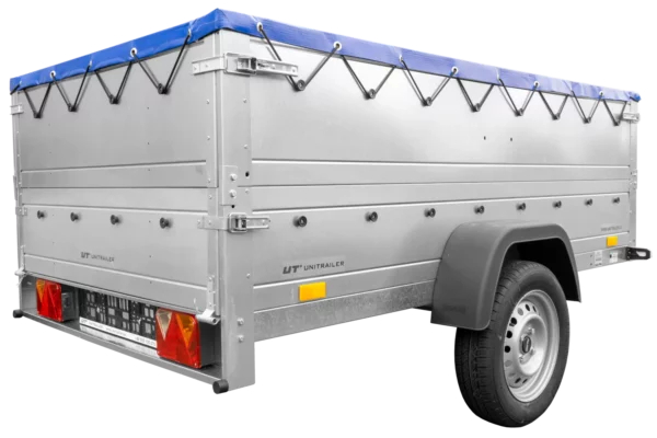 Reboque com timão dobrável Garden Trailer 230 KIPP com taipais adicionais, roda de apoio e lona plana azul-Novo