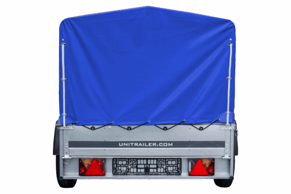 Reboque automóvel 230×125 Garden Trailer 230 KIPP Unitrailer 750 kg com roda de apoio, lona azul alta e arcos altos-Novo