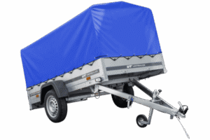 Reboque automóvel 230×125 Garden Trailer 230 KIPP Unitrailer 750 kg com roda de apoio, lona azul alta e arcos altos-Novo