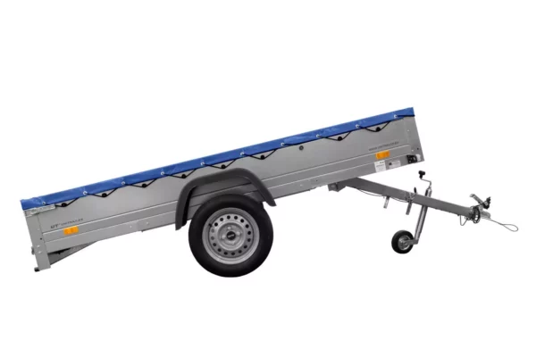 Reboque de eixo único Garden Trailer 264 KIPP com roda de apoio, travessas e lona plana azul-Novo