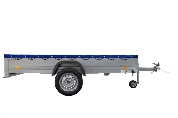 Reboque de eixo único Garden Trailer 264 KIPP com roda de apoio, travessas e lona plana azul-Novo