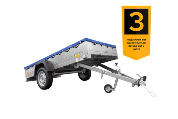 Reboque de eixo único Garden Trailer 264 KIPP com roda de apoio, travessas e lona plana azul-Novo