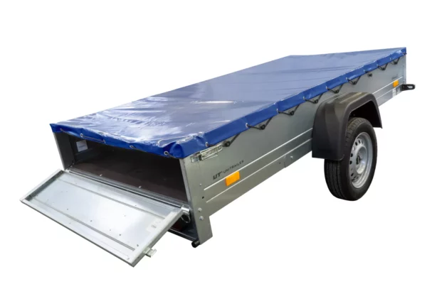 Reboque de eixo único Garden Trailer 264 KIPP com roda de apoio, travessas e lona plana azul-Novo